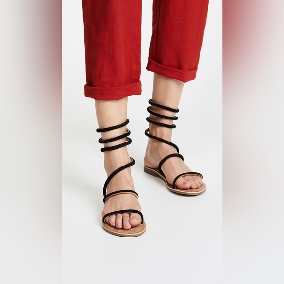 Free People Havana Gladiator Ankle Wrap Suede Sandals in Black, Size 37 (6.5-7) - Picture 1 of 8